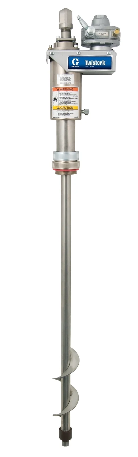 Twistork Drum Agitator, Oil-less, Reversible, Siphon, Air, 3/4 HP, 47.5 in long, 304 SST, Adjustable for 31.5-35.5 in Drums