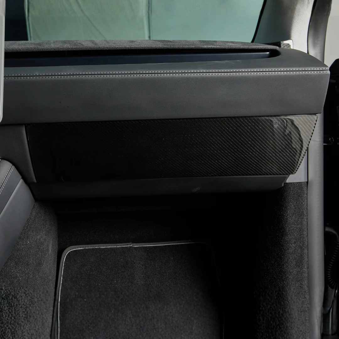 Real Molded Gloss Carbon Fiber Glove Box Overlay Cover Sleeve For Tesla Model Y Juniper 2025-2026