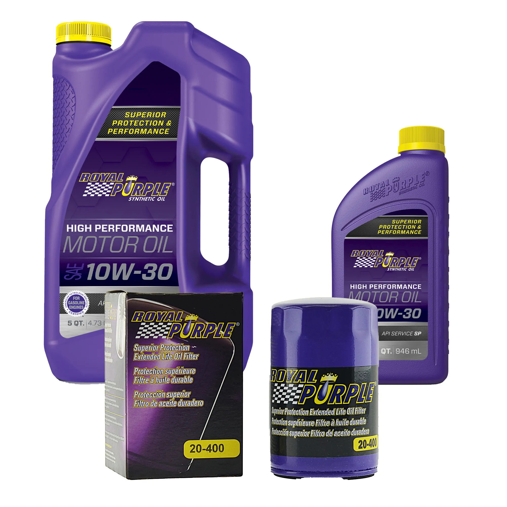 Royal Purple Oil Change Kit: SAE 10W-30 Synthetic Motor Oil (6 qts) and 20-400 Oil Filter (40010W306QT)