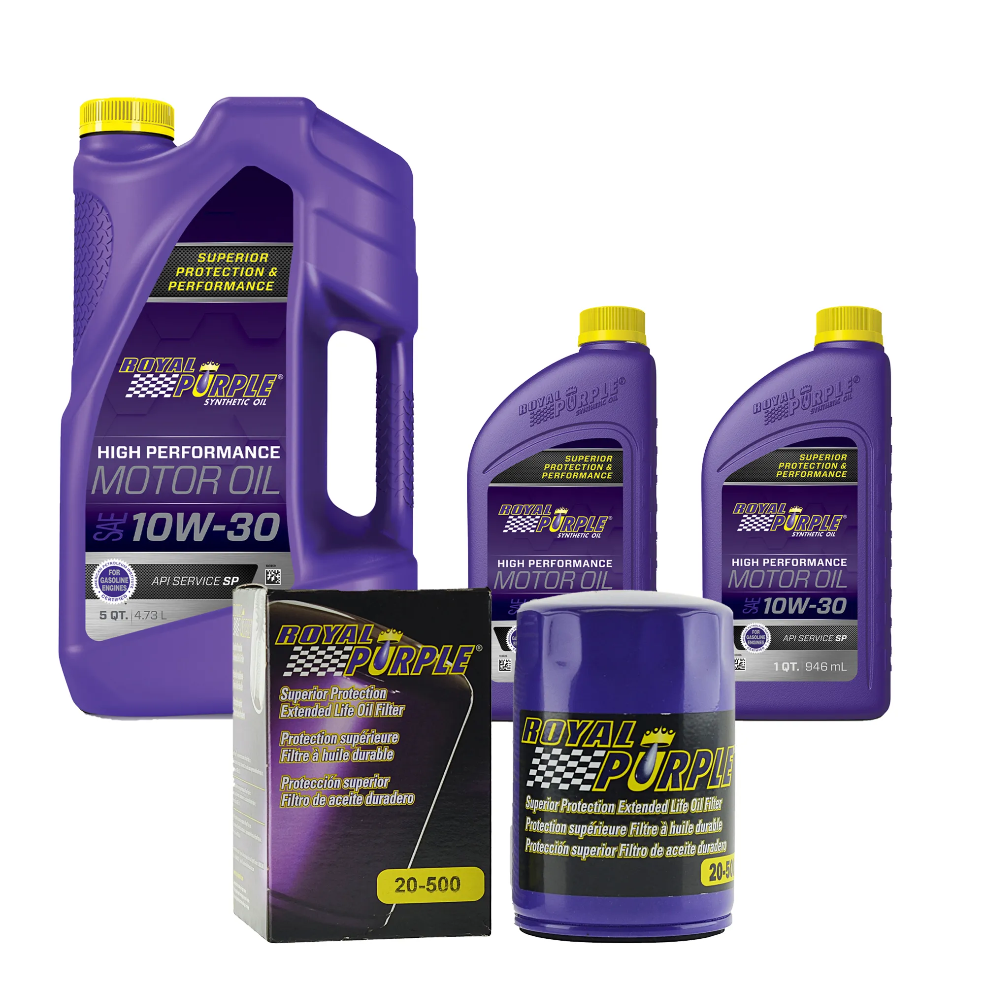 Royal Purple Oil Change Kit: SAE 10W-30 Synthetic Motor Oil (7 qt) and 20-500 Oil Filter (50010W307QT)