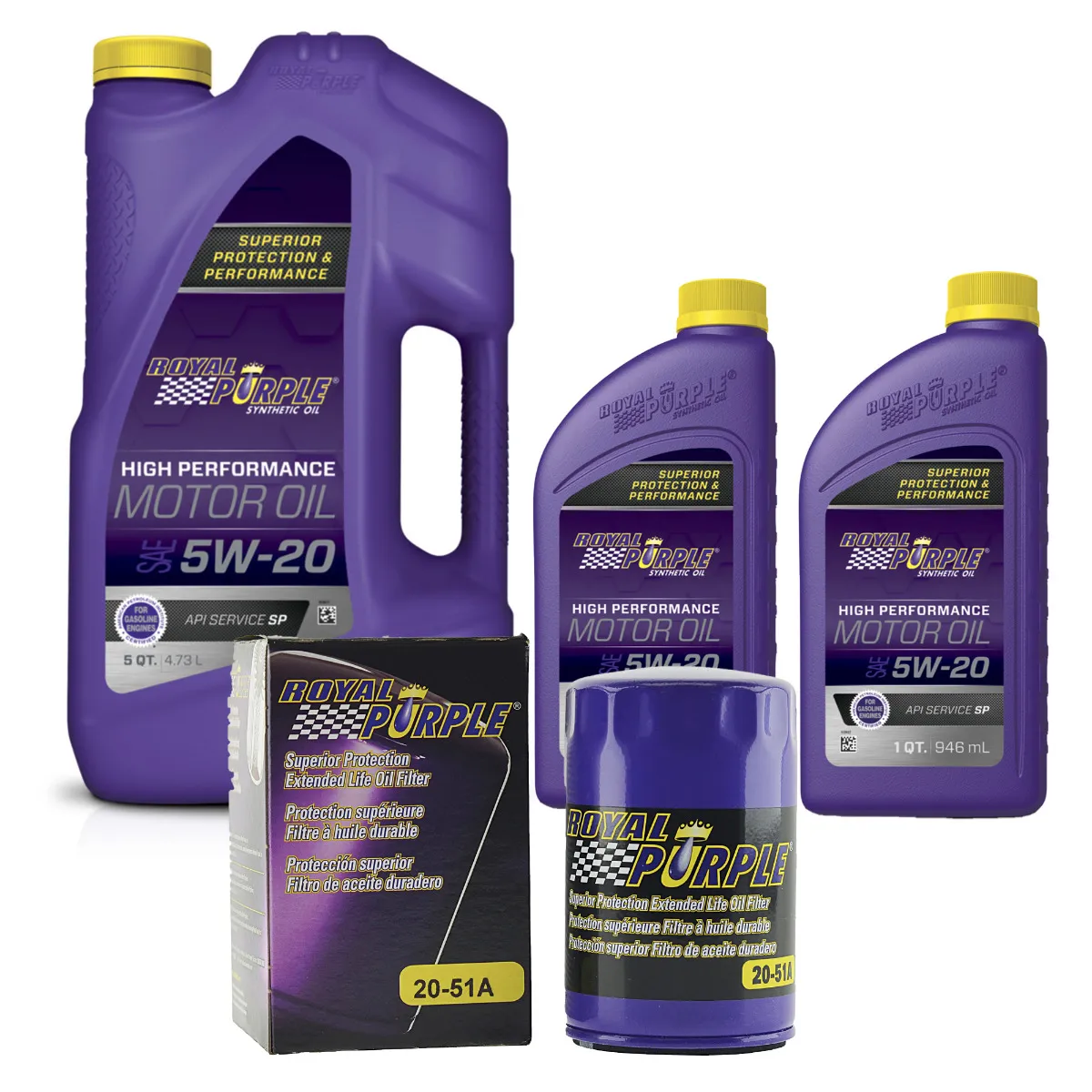 Royal Purple Oil Change Kit: SAE 5W-20 Synthetic Motor Oil (7 qt) and a Royal Purple 20-51A Oil Filter (51A5W207QT)