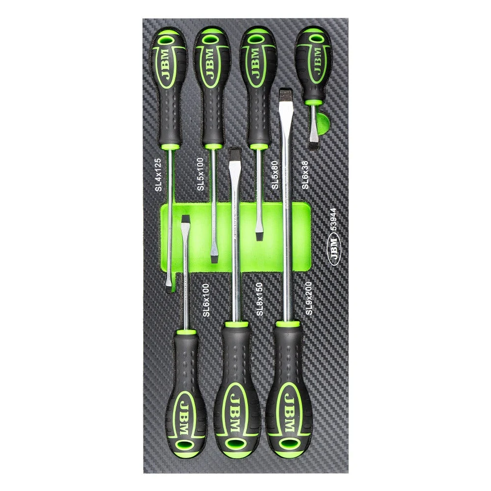 JBM -Flat Head Screwdriver Set – 7 Pieces – EVA Tray – Carbon Finish