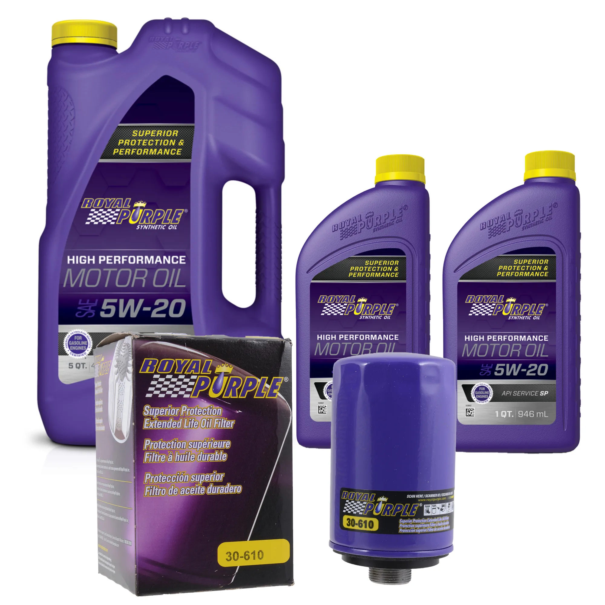 Royal Purple Oil Change Kit: SAE 5W-20 Synthetic Motor Oil (7 qt) and a Royal Purple 30-610 Oil Filter (6105W207QT)