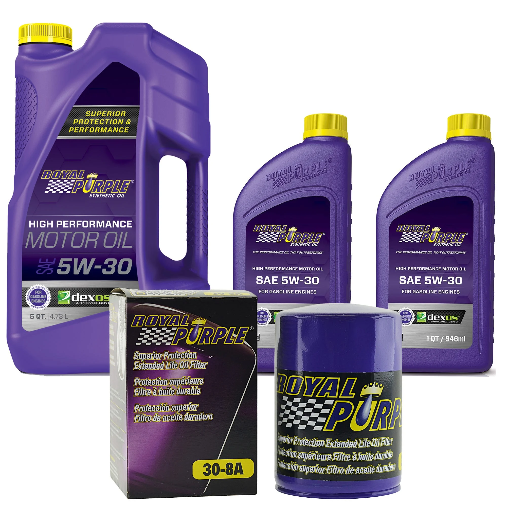 Royal Purple Oil Change Kit: SAE 5W-30 Synthetic Motor Oil (7 qt) and 30-8A Oil Filter (8A5W307QT)
