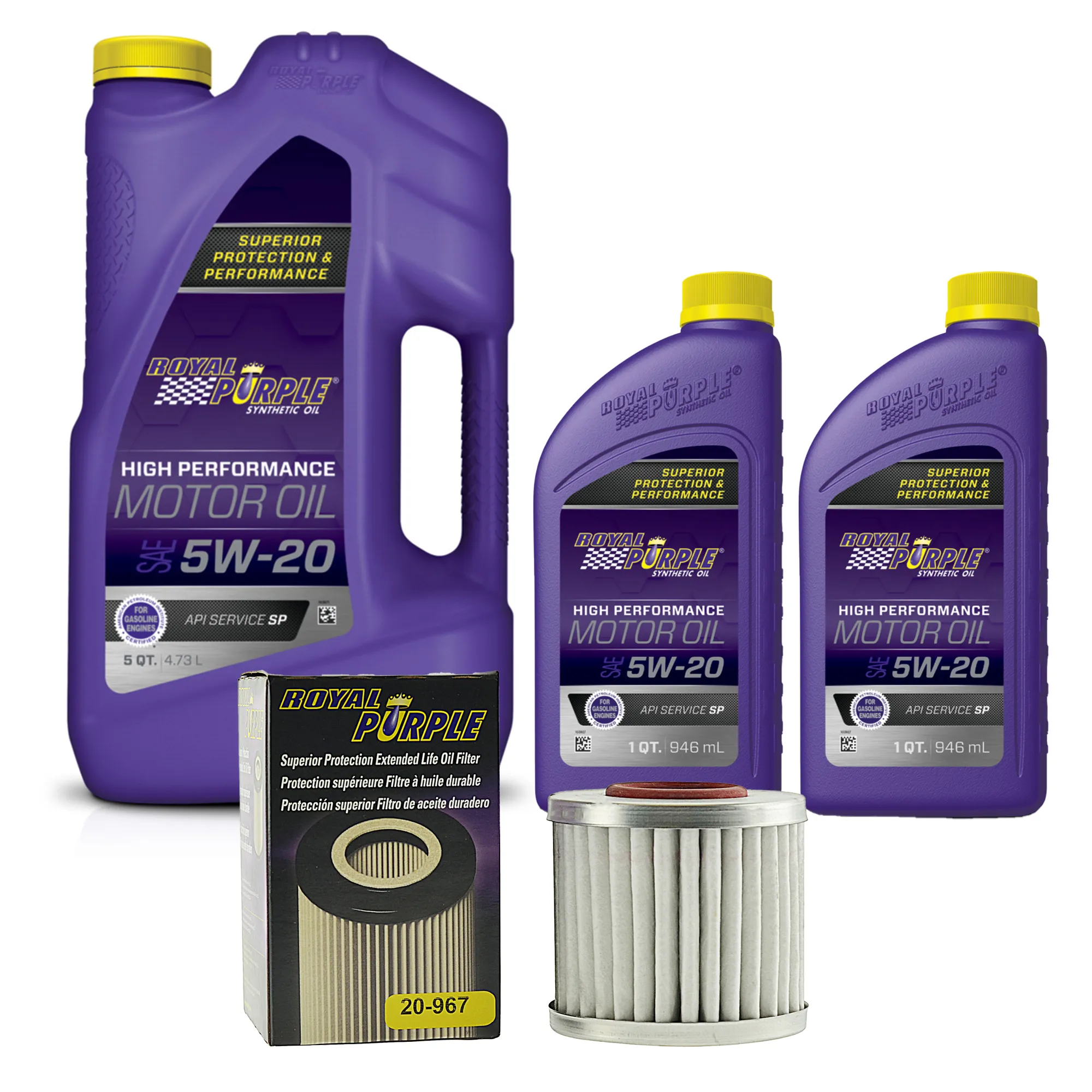 Royal Purple Oil Change Kit: SAE 5W-20 Synthetic Motor Oil (7 qt) and a Royal Purple 20-967 Oil Filter (9675W207QT)
