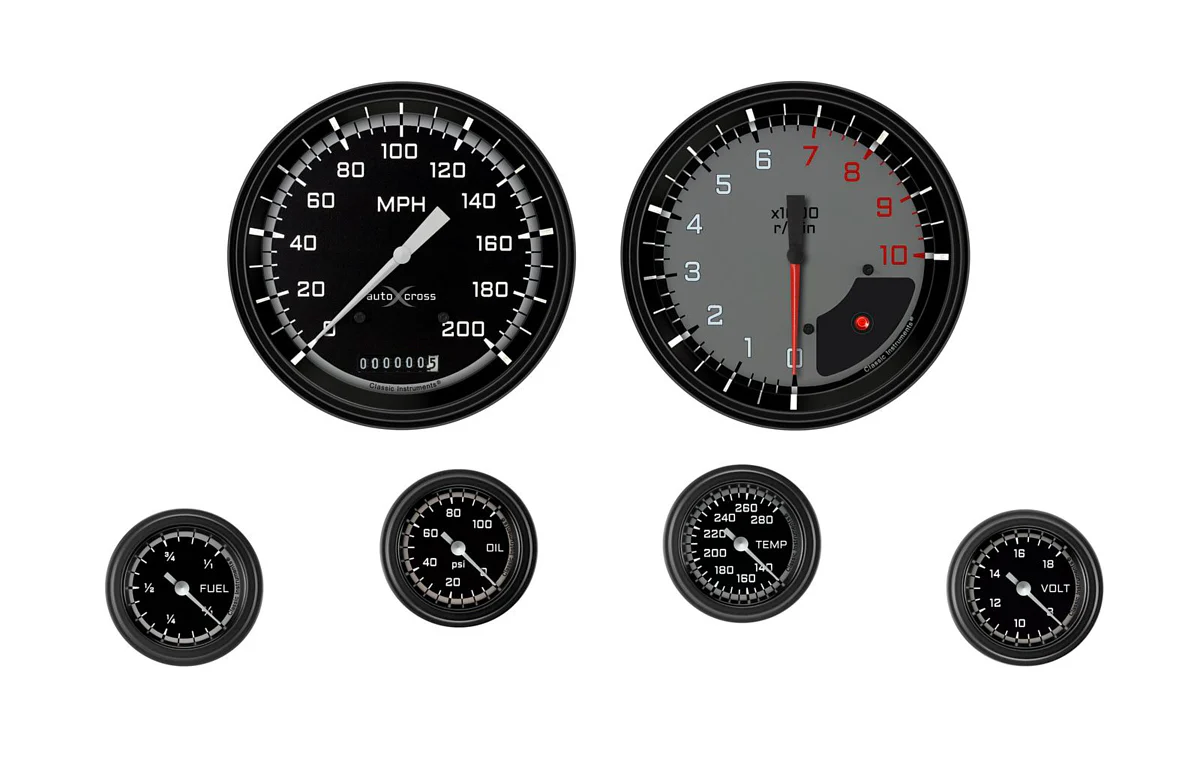 Autocross Grey 6 Gauge Set 2-1/8 Full Sweep - Classic Instruments AX151GBLF