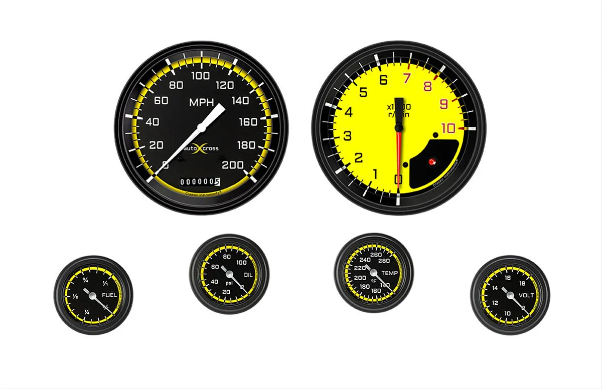 Autocross Yellow 6 Gauge Set 2-1/8 Full Sweep - Classic Instruments AX151YBLF