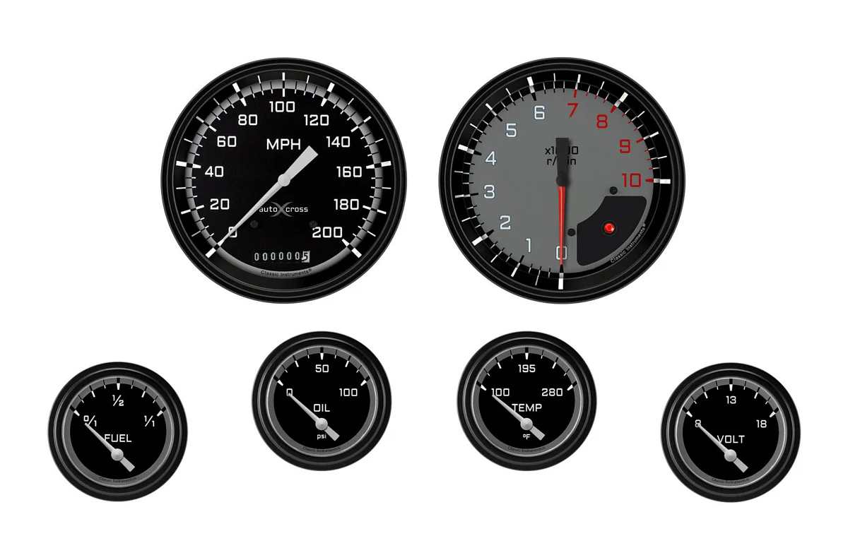 Autocross Grey 6 Gauge Set 2-5/8 Short Sweep - Classic Instruments AX251GBLF
