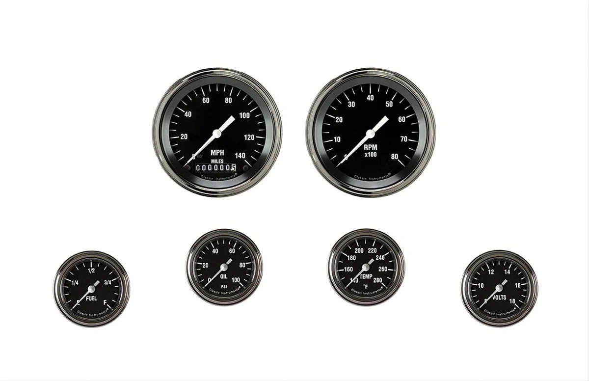 Hot Rod 6 Gauge Set 2-1/8 Full Sweep - Classic Instruments HR101SLF