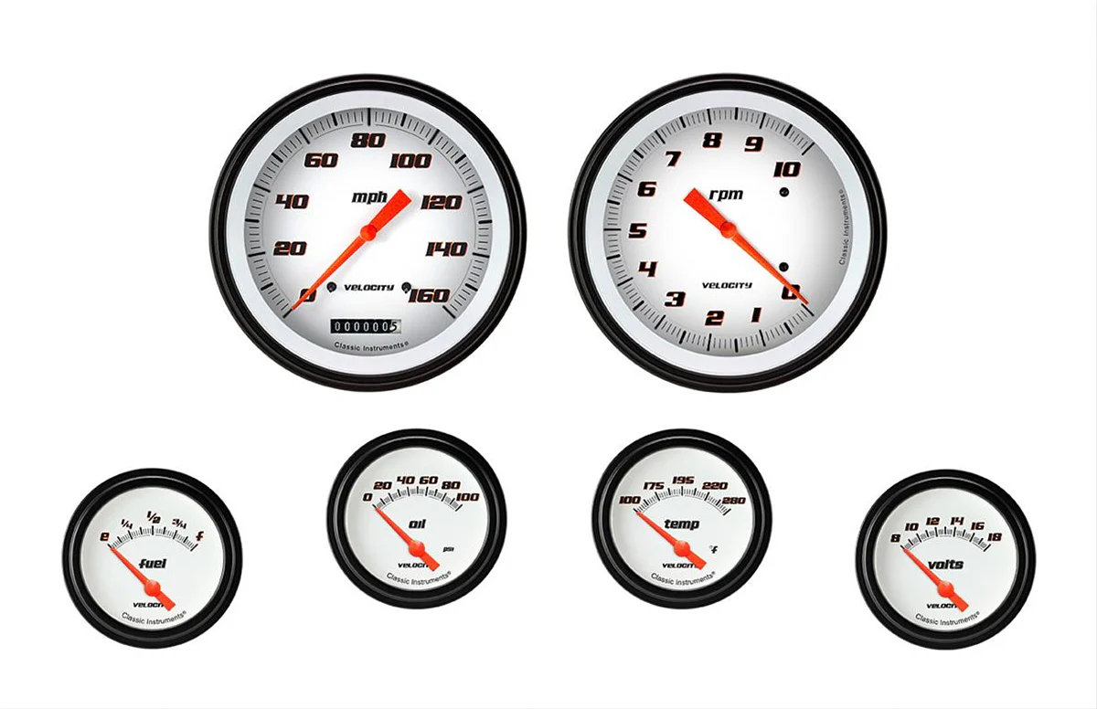 Velocity White 6 Gauge Set 2-5/8 Short Sweep - Classic Instruments VS251WBLF
