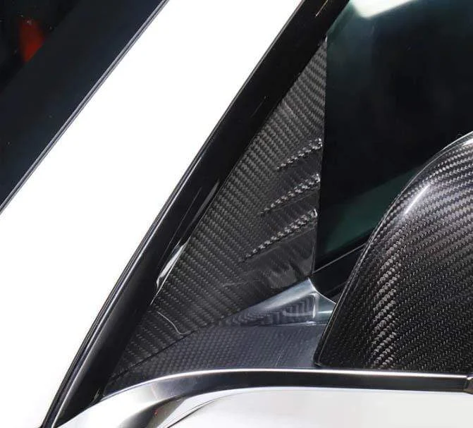 Real Molded Matte Carbon Fiber A-Pillar Front Quarter Glass Covers For Tesla Model 3 2017-2023