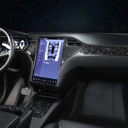 Real Molded Gloss Forged Carbon Fiber Dashboard Overlay Kit For Tesla Model X 2015-2021
