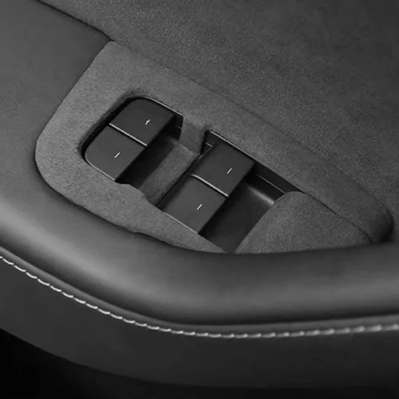 Alcantara Window & Door Switch Protective Hard Overlay Covers For Tesla Model Y 2020-2025