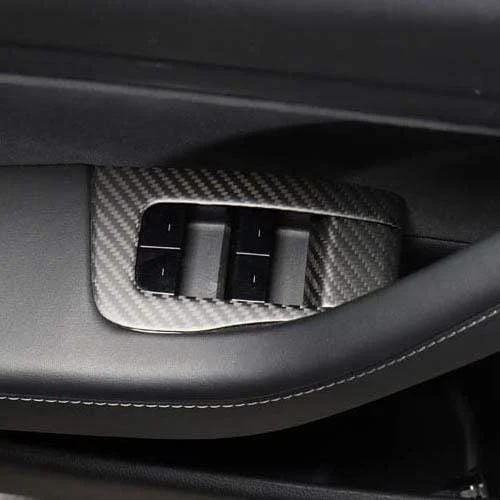 14Pcs Real Molded Matte Carbon Fiber Window Switch Covers for Tesla Model 3 (Left Hand Drive) 2017-2020