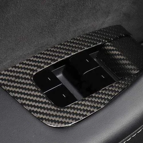 Real Molded Gloss Carbon Fiber Door Window Switch Overlay Covers for Tesla Model 3 2021-2023 (left hand drive)