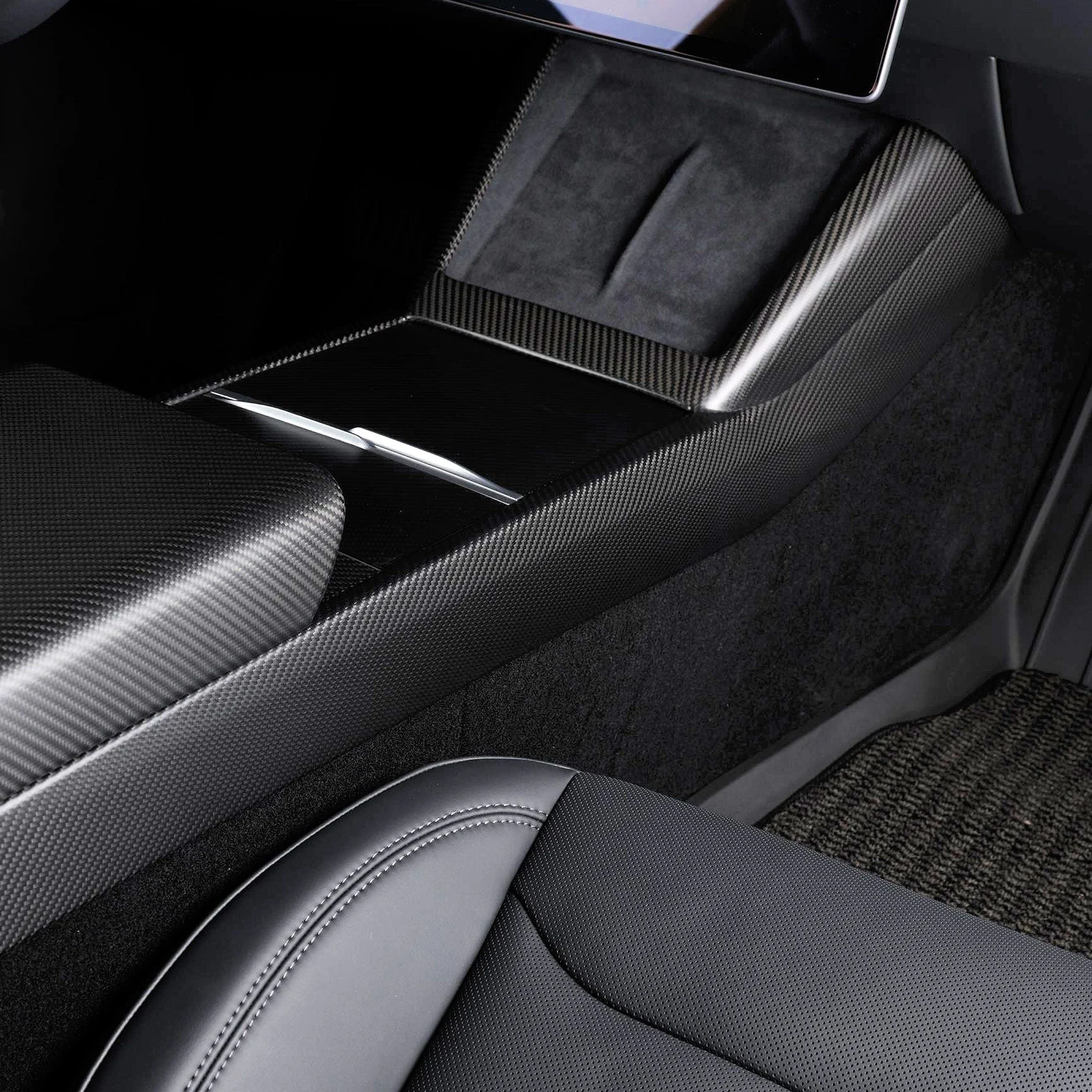 Real Molded Matte Carbon Fiber Center Console Side Panel Overlays for Tesla Model Y Juniper