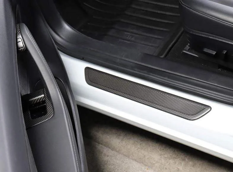 4PCs Real Molded Matte Carbon Fiber Style Scuff Plates / Door Sill Covers for Tesla Model 3 2017-2023