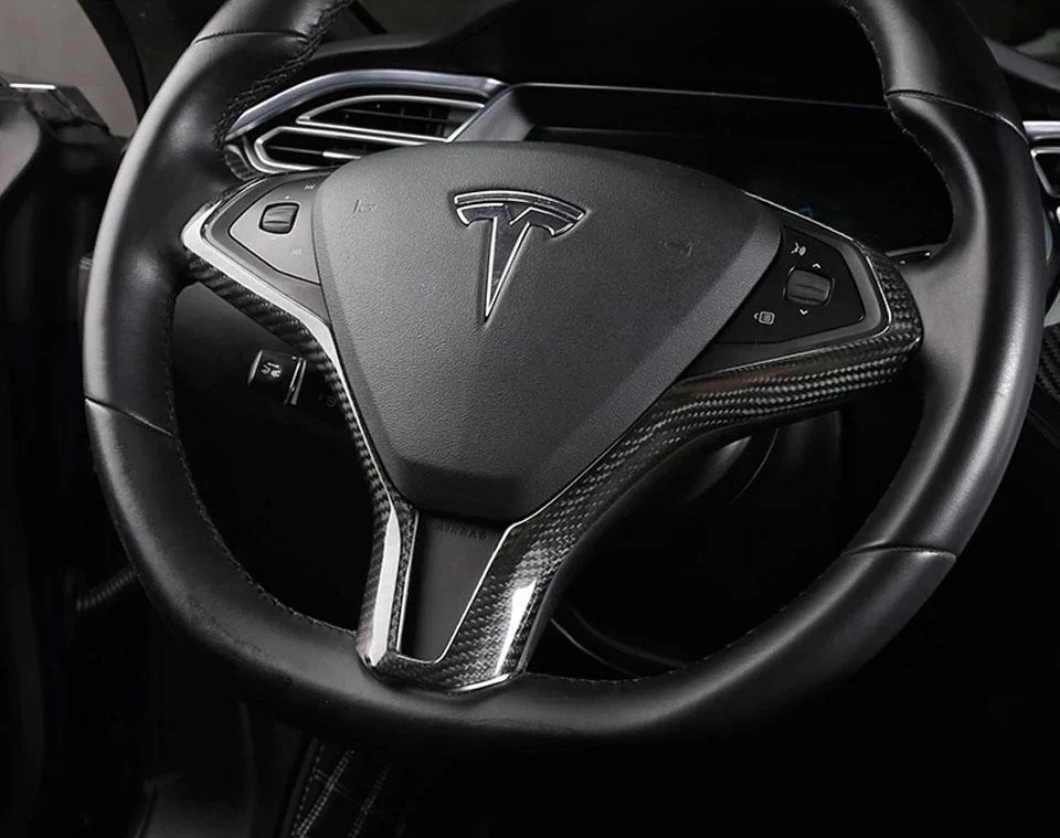 Real Molded Gloss Carbon Fiber Steering Wheel Overlay Trim for Tesla Model S 2014-2020