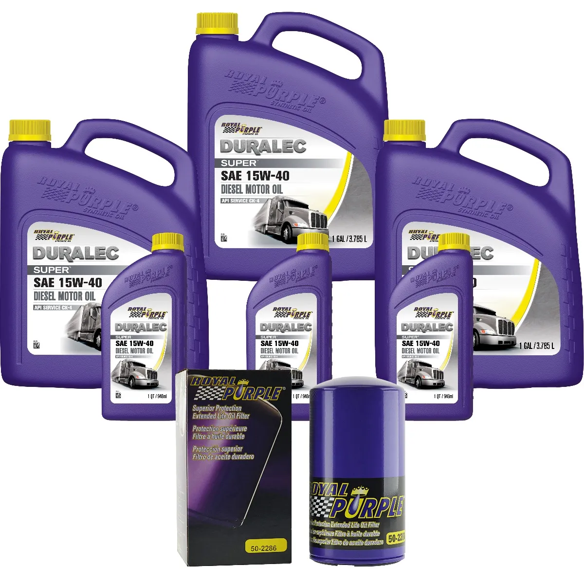 Royal Purple Diesel Motor Oil Change Kit: Duralec Super 15W-40 CK/4 Synthetic Diesel Motor Oil (15 qt) and 50-2286 Oil Filter (2286DS15W4015QT)